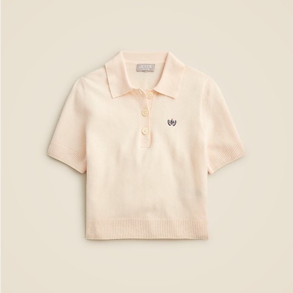 J. Crew Limited Edition USA Swimming X J.Crew Cashmere Cropped Sweater Polo - Picture 2 of 14